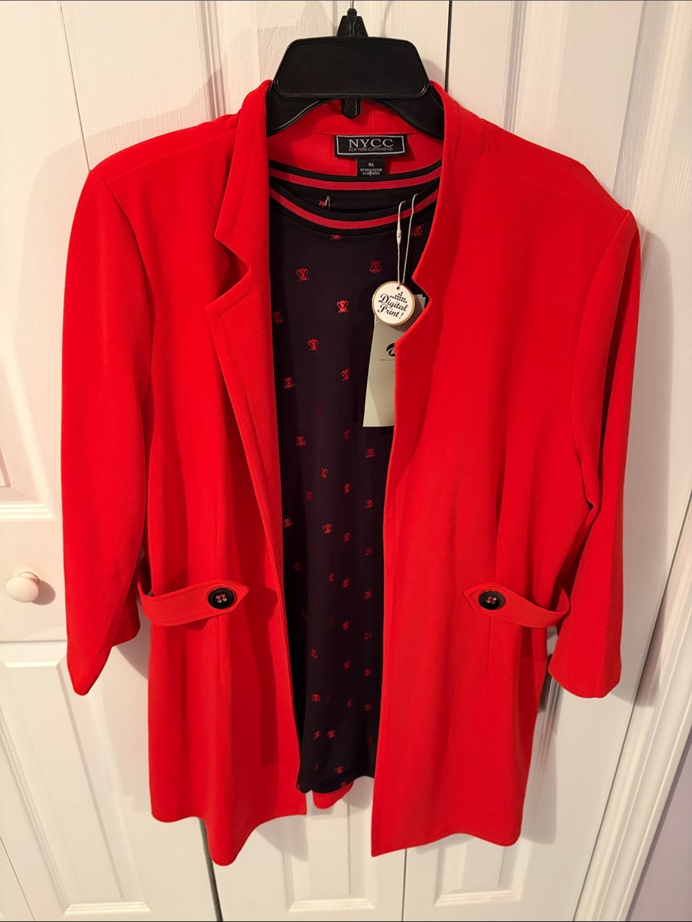 NYC Red Open-Front Three-Quarter Sleeve Blazer with NWT black/red shirt